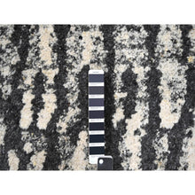 Load image into Gallery viewer, 9&#39;1&quot;x11&#39;8&quot; Black and Ivory, Modern Vertical Broken Stripe Design, Plush Pile, Organic Undyed Wool, Hand Knotted, Oriental Rug FWR505080