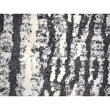 Load image into Gallery viewer, 9&#39;1&quot;x11&#39;8&quot; Black and Ivory, Modern Vertical Broken Stripe Design, Plush Pile, Organic Undyed Wool, Hand Knotted, Oriental Rug FWR505080