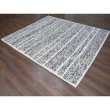 Load image into Gallery viewer, 8&#39;2&quot;x9&#39;10&quot; Black and Ivory, Modern Striae Design, Thick and Plush, Organic Undyed Wool, Hand Knotted, Oriental Rug FWR505086