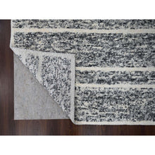 Load image into Gallery viewer, 8&#39;2&quot;x9&#39;10&quot; Black and Ivory, Modern Striae Design, Thick and Plush, Organic Undyed Wool, Hand Knotted, Oriental Rug FWR505086
