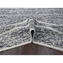 Load image into Gallery viewer, 8&#39;2&quot;x9&#39;10&quot; Black and Ivory, Modern Striae Design, Thick and Plush, Organic Undyed Wool, Hand Knotted, Oriental Rug FWR505086