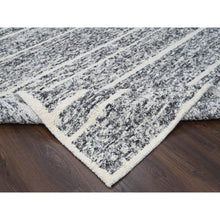 Load image into Gallery viewer, 8&#39;2&quot;x9&#39;10&quot; Black and Ivory, Modern Striae Design, Thick and Plush, Organic Undyed Wool, Hand Knotted, Oriental Rug FWR505086