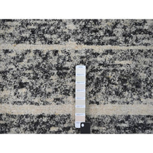 Load image into Gallery viewer, 8&#39;2&quot;x9&#39;10&quot; Black and Ivory, Modern Striae Design, Thick and Plush, Organic Undyed Wool, Hand Knotted, Oriental Rug FWR505086