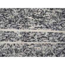 Load image into Gallery viewer, 8&#39;2&quot;x9&#39;10&quot; Black and Ivory, Modern Striae Design, Thick and Plush, Organic Undyed Wool, Hand Knotted, Oriental Rug FWR505086