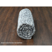 Load image into Gallery viewer, 8&#39;2&quot;x9&#39;10&quot; Black and Ivory, Modern Striae Design, Thick and Plush, Organic Undyed Wool, Hand Knotted, Oriental Rug FWR505086
