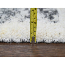 Load image into Gallery viewer, 8&#39;2&quot;x9&#39;10&quot; Black and Ivory, Modern Striae Design, Thick and Plush, Organic Undyed Wool, Hand Knotted, Oriental Rug FWR505086