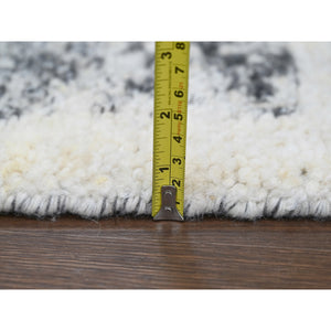 8'2"x9'10" Black and Ivory, Modern Striae Design, Thick and Plush, Organic Undyed Wool, Hand Knotted, Oriental Rug FWR505086