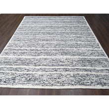 Load image into Gallery viewer, 10&#39;3&quot;x14&#39;1&quot; Black And Ivory, Modern Striae Design, Thick And Plush, Organic Undyed Wool, Hand Knotted, Oriental Rug FWR505098