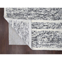 Load image into Gallery viewer, 10&#39;3&quot;x14&#39;1&quot; Black And Ivory, Modern Striae Design, Thick And Plush, Organic Undyed Wool, Hand Knotted, Oriental Rug FWR505098