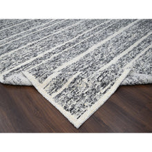 Load image into Gallery viewer, 10&#39;3&quot;x14&#39;1&quot; Black And Ivory, Modern Striae Design, Thick And Plush, Organic Undyed Wool, Hand Knotted, Oriental Rug FWR505098