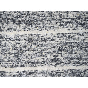 10'3"x14'1" Black and Ivory, Modern Striae Design, Thick and Plush, Organic Undyed Wool, Hand Knotted, Oriental Rug FWR505098
