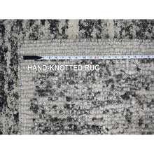 Load image into Gallery viewer, 10&#39;3&quot;x14&#39;1&quot; Black and Ivory, Modern Striae Design, Thick and Plush, Organic Undyed Wool, Hand Knotted, Oriental Rug FWR505098