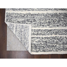 Load image into Gallery viewer, 12&#39;x14&#39;9&quot; Black And Ivory, Modern Striae Design, Hand Knotted, Plush Pile, Densely Woven, Organic Undyed Wool, Oversized Oriental Rug FWR505104
