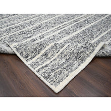 Load image into Gallery viewer, 12&#39;x14&#39;9&quot; Black And Ivory, Modern Striae Design, Hand Knotted, Plush Pile, Densely Woven, Organic Undyed Wool, Oversized Oriental Rug FWR505104