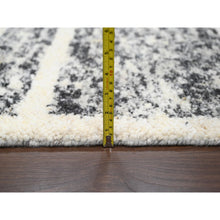 Load image into Gallery viewer, 12&#39;x14&#39;9&quot; Black And Ivory, Modern Striae Design, Hand Knotted, Plush Pile, Densely Woven, Organic Undyed Wool, Oversized Oriental Rug FWR505104