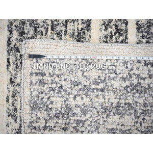 12'x14'9" Black And Ivory, Modern Striae Design, Hand Knotted, Plush Pile, Densely Woven, Organic Undyed Wool, Oversized Oriental Rug FWR505104