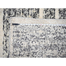 Load image into Gallery viewer, 12&#39;x14&#39;9&quot; Black And Ivory, Modern Striae Design, Hand Knotted, Plush Pile, Densely Woven, Organic Undyed Wool, Oversized Oriental Rug FWR505104