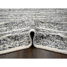 Load image into Gallery viewer, 12&#39;4&quot;x18&#39; Black And Ivory, Modern Striae Design, Thick And Plush, Organic Undyed Wool, Hand Knotted, Oversized Oriental Rug FWR505110