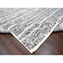Load image into Gallery viewer, 12&#39;4&quot;x18&#39; Black And Ivory, Modern Striae Design, Thick And Plush, Organic Undyed Wool, Hand Knotted, Oversized Oriental Rug FWR505110