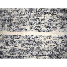 Load image into Gallery viewer, 12&#39;4&quot;x18&#39; Black And Ivory, Modern Striae Design, Thick And Plush, Organic Undyed Wool, Hand Knotted, Oversized Oriental Rug FWR505110
