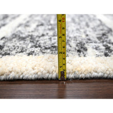 Load image into Gallery viewer, 12&#39;4&quot;x18&#39; Black And Ivory, Modern Striae Design, Thick And Plush, Organic Undyed Wool, Hand Knotted, Oversized Oriental Rug FWR505110