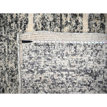 Load image into Gallery viewer, 12&#39;4&quot;x18&#39; Black And Ivory, Modern Striae Design, Thick And Plush, Organic Undyed Wool, Hand Knotted, Oversized Oriental Rug FWR505110