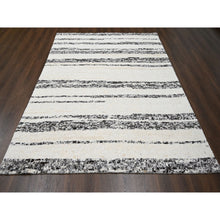 Load image into Gallery viewer, 8&#39;x9&#39;9&quot; Dark Brown And Ivory, Striae Design, Thick And Plush, Organic Undyed Wool, Hand Knotted, Oriental Rug FWR505116