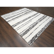 Load image into Gallery viewer, 8&#39;x9&#39;9&quot; Dark Brown And Ivory, Striae Design, Thick And Plush, Organic Undyed Wool, Hand Knotted, Oriental Rug FWR505116