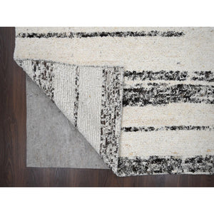 8'x9'9" Dark Brown And Ivory, Striae Design, Thick And Plush, Organic Undyed Wool, Hand Knotted, Oriental Rug FWR505116