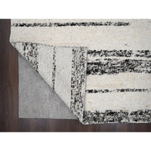 Load image into Gallery viewer, 8&#39;x9&#39;9&quot; Dark Brown And Ivory, Striae Design, Thick And Plush, Organic Undyed Wool, Hand Knotted, Oriental Rug FWR505116