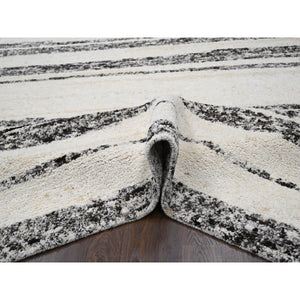 8'x9'9" Dark Brown And Ivory, Striae Design, Thick And Plush, Organic Undyed Wool, Hand Knotted, Oriental Rug FWR505116