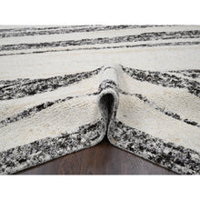 Load image into Gallery viewer, 8&#39;x9&#39;9&quot; Dark Brown And Ivory, Striae Design, Thick And Plush, Organic Undyed Wool, Hand Knotted, Oriental Rug FWR505116