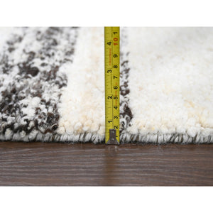 8'x9'9" Dark Brown And Ivory, Striae Design, Thick And Plush, Organic Undyed Wool, Hand Knotted, Oriental Rug FWR505116