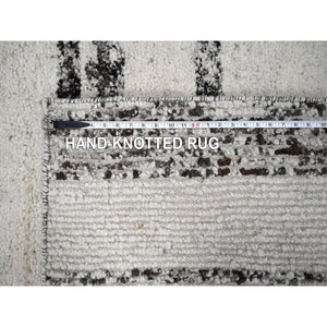 8'x9'9" Dark Brown And Ivory, Striae Design, Thick And Plush, Organic Undyed Wool, Hand Knotted, Oriental Rug FWR505116