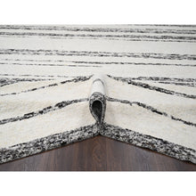 Load image into Gallery viewer, 12&#39;x17&#39;9&quot; Dark Brown And Ivory, Striae Design, Plush Pile, Organic Undyed Wool, Hand Knotted, Oversized Oriental Rug FWR505140