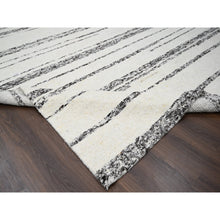 Load image into Gallery viewer, 12&#39;x17&#39;9&quot; Dark Brown And Ivory, Striae Design, Plush Pile, Organic Undyed Wool, Hand Knotted, Oversized Oriental Rug FWR505140