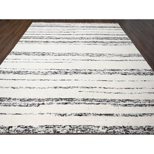 12'2"x14'9" Dark Brown And Ivory, Striae Design, Thick And Plush, Organic Undyed Wool, Hand Knotted, Oversized Oriental Rug FWR505146