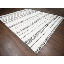 Load image into Gallery viewer, 12&#39;2&quot;x14&#39;9&quot; Dark Brown And Ivory, Striae Design, Thick And Plush, Organic Undyed Wool, Hand Knotted, Oversized Oriental Rug FWR505146