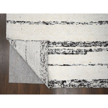 Load image into Gallery viewer, 12&#39;2&quot;x14&#39;9&quot; Dark Brown And Ivory, Striae Design, Thick And Plush, Organic Undyed Wool, Hand Knotted, Oversized Oriental Rug FWR505146
