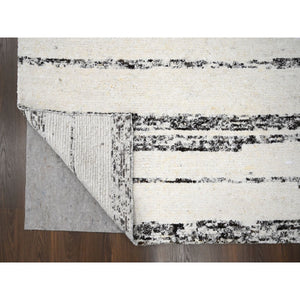 12'2"x14'9" Dark Brown And Ivory, Striae Design, Thick And Plush, Organic Undyed Wool, Hand Knotted, Oversized Oriental Rug FWR505146