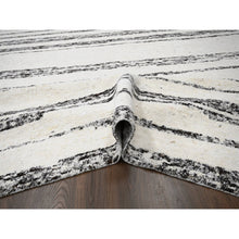 Load image into Gallery viewer, 12&#39;2&quot;x14&#39;9&quot; Dark Brown And Ivory, Striae Design, Thick And Plush, Organic Undyed Wool, Hand Knotted, Oversized Oriental Rug FWR505146
