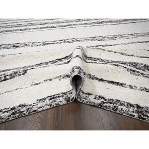 12'2"x14'9" Dark Brown And Ivory, Striae Design, Thick And Plush, Organic Undyed Wool, Hand Knotted, Oversized Oriental Rug FWR505146