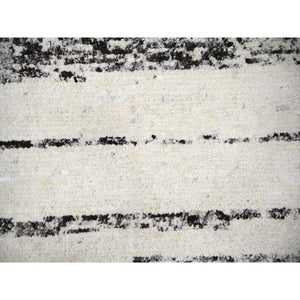 12'2"x14'9" Dark Brown And Ivory, Striae Design, Thick And Plush, Organic Undyed Wool, Hand Knotted, Oversized Oriental Rug FWR505146