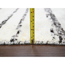 Load image into Gallery viewer, 12&#39;2&quot;x14&#39;9&quot; Dark Brown And Ivory, Striae Design, Thick And Plush, Organic Undyed Wool, Hand Knotted, Oversized Oriental Rug FWR505146