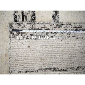 12'2"x14'9" Dark Brown And Ivory, Striae Design, Thick And Plush, Organic Undyed Wool, Hand Knotted, Oversized Oriental Rug FWR505146