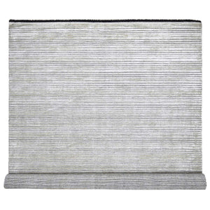 10'x14' Taupe and Black, Modern Textured and Variegated Line Design, Wool and Plant Based Silk, Hand Loomed, Oriental Rug FWR505176