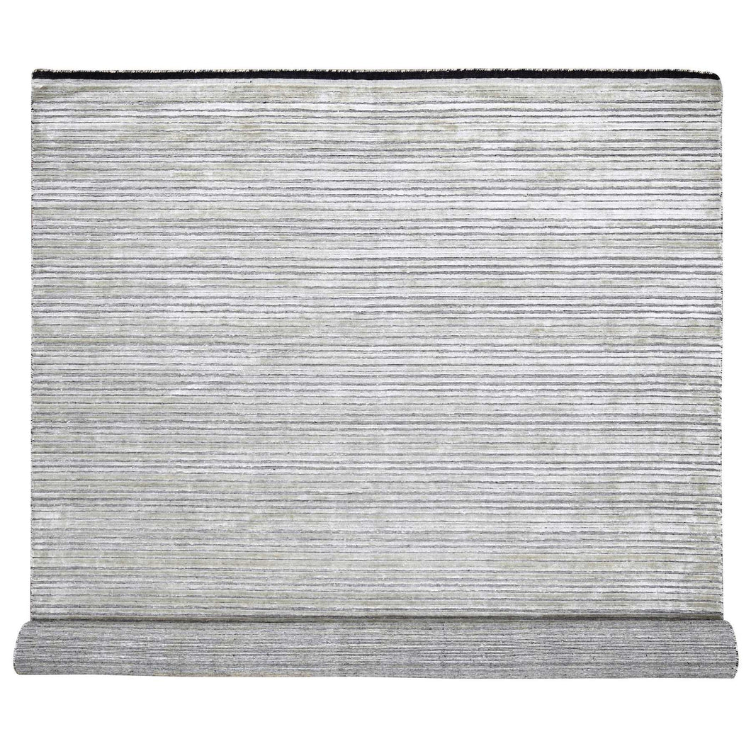 10'x14' Taupe and Black, Modern Textured and Variegated Line Design, Wool and Plant Based Silk, Hand Loomed, Oriental Rug FWR505176