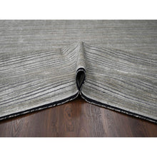 Load image into Gallery viewer, 10&#39;x14&#39; Taupe And Black, Modern Textured And Variegated Line Design, Wool And Plant Based Silk, Hand Loomed, Oriental Rug FWR505176