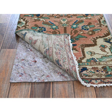 Load image into Gallery viewer, 2&#39;x9&#39; Salmon Pink, Vintage Persian Heriz, Hand Knotted, 100% Wool, Sheared Low, Zero Pile, Good Condition, Sides And Ends Professionally Secured, Fragment, Narrow Runner, Oriental Rug FWR5046