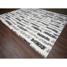 Load image into Gallery viewer, 12&#39;x14&#39;9&quot;, Black And Ivory, Modern Erased Column Design, Thick And Plush, Organic Undyed Wool, Hand Knotted, Oversized Oriental Rug FWR505242